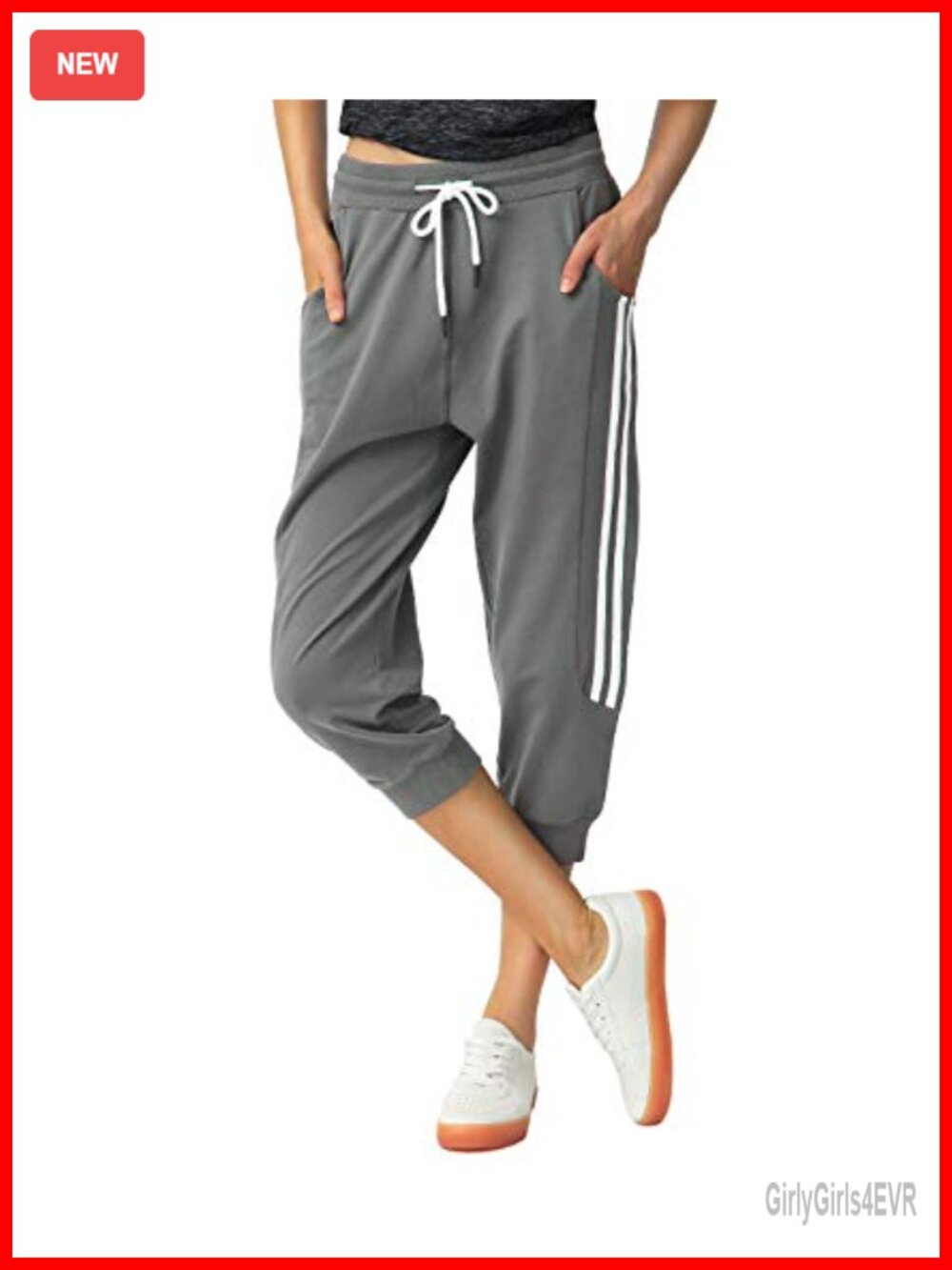 Women's Capri Sweatpants 95% Cotton Slim Fit Ribbed Cuff Joggers Yoga Lounge